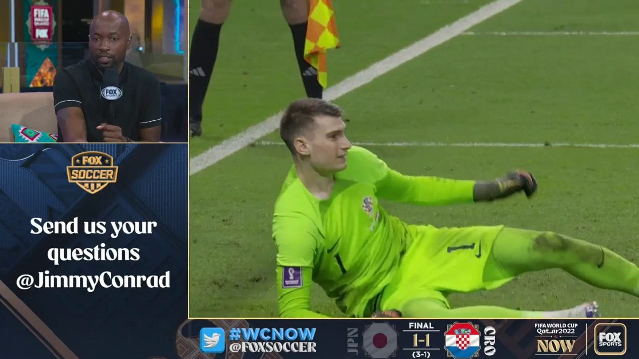 The 'FIFA World Cup now' crew awards 'Man of the match' title to Croatia's goalkeeper Dominik Livaković  