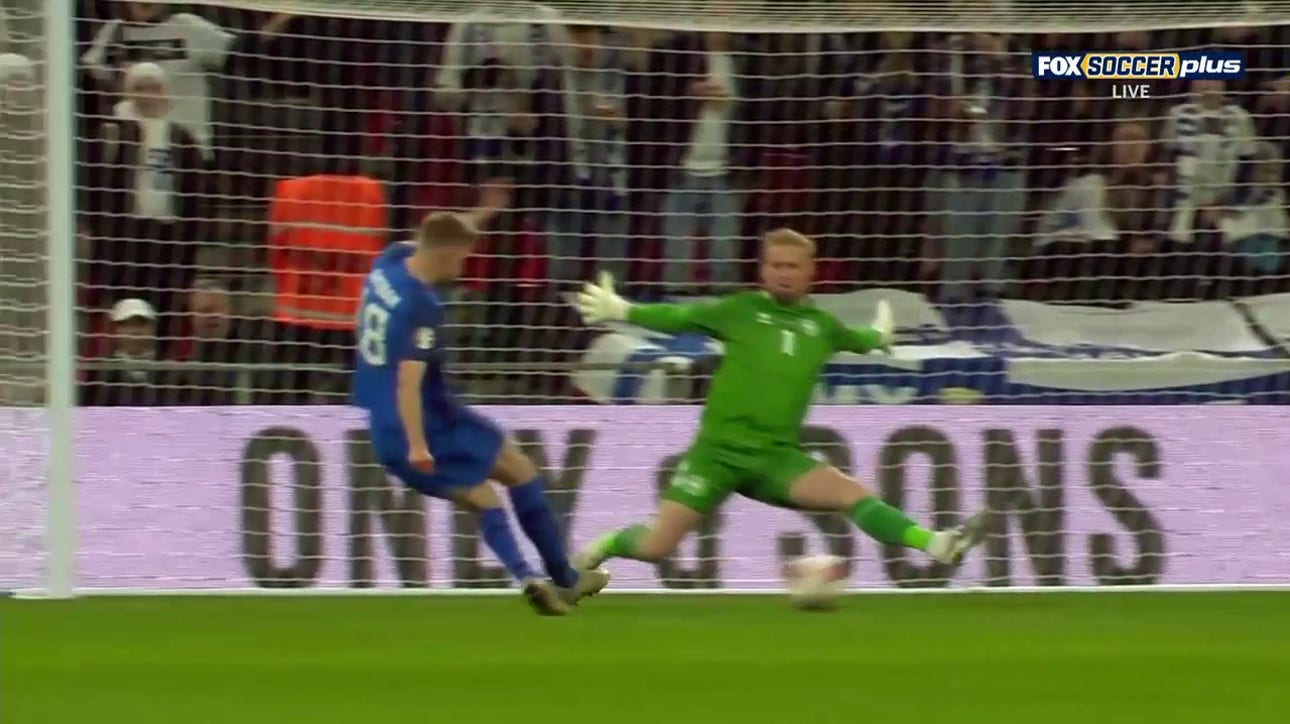 Finland's Oliver Antman scores the equalizer against Denmark, 1-1